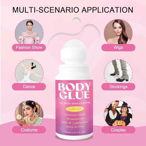 Strong Hold Body Glue for Skin and Fabric, Roll On Clothing Adhesive for Dresses and Dance Costumes, Sweat Resistant Fashion Glue for Socks, Strapless Tops, Performance Wear, 75ml (75ml) — view 5
