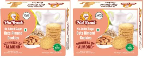 Image of Midbreak No Added Sugar Oats & Almond Cookies - 300gm (Pack Of 2) | Healthy Digestive Diabetic-Friendly Biscuits | Handmade & Delicious Tea Time Snack Biscuit