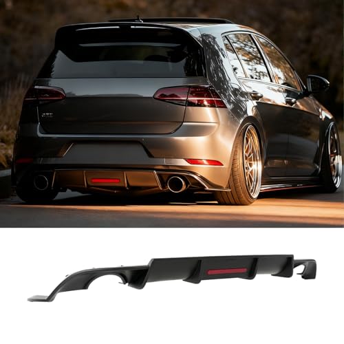 Autrago Rear Bumper Shark Fin Diffuser for 2018–2021 VW Golf GTI MK7.5 with LED Brake Light, V Style (Gloss Black)