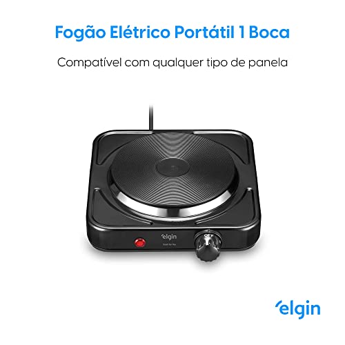 Elgin, Fogão Elétrico Portátil Cooktop de Mesa, 1 Boca, 5 opções de temperatura, 1000W, Preto, 110V glide