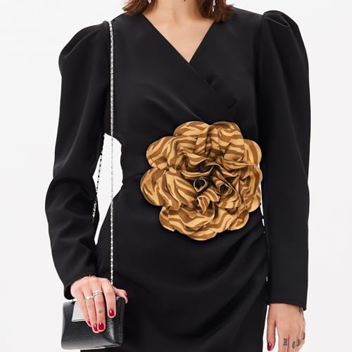 Image of M METERXITY Extra Large Rose Flower Brooches, Lapel Pins Dainty Satin Fabric Big Camellia Oversized Brooch Pin