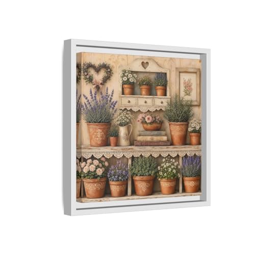 Toile avec étagère effet matière déco salon shabby chic 30x30 cm