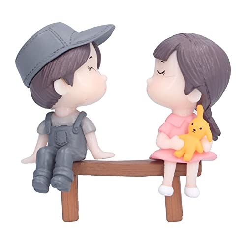 Demeras 1 Pair Couple Ornaments Synthetic Resin Cute Doll Ornaments Miniature Couple Figurines with Stool Decoration for Dollhouse House Decor Garden