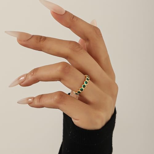 Eternity Band Rings for Women Emerald Green Jewelry Rings To Stack With Oura Ring Cz Bezel Gift 925 Sterling Silver Jewelry Stackable Rings Engagement Gold Gift for Women Mother's Day Gifts3