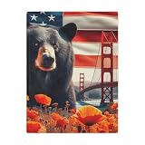Cozy Blanket with USA Flag, Golden Gate Bridge, California Poppy & American Black Bear Design