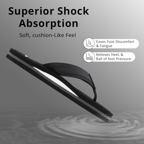 Image of Duosoft Men's Slipper Flip Flops, Black, Anti-Skid Rubber Sole, Superior Shock Absorption, Strong Arch Support, Super Soft