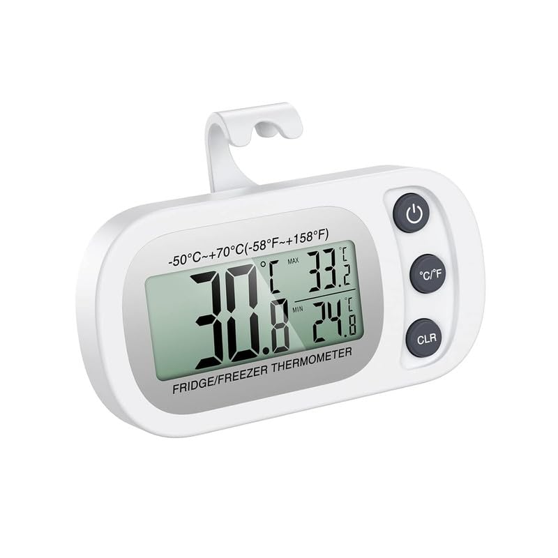 RIVAAN Digital Refrigerator Freezer Thermometers - Waterproof LCD Display, Monitoring High & Low Temperature Record, Magnetic Back, Portable Sensor for Indoor/Outdoor Use (8.6 x 4.5 CM, Set of 1)