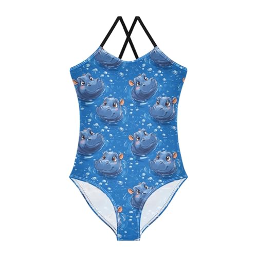 Girls Hippo Swimsuit One Piece Bathing Suit Kids Swimming Suits Beach Swimwear 3-10T
