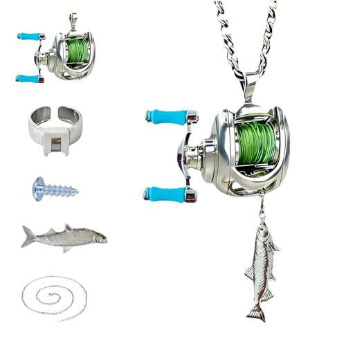 Mini fishing reel necklace Rotating Handle Reel Gift for fishermen angler