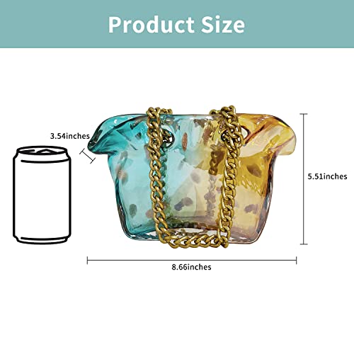 Hewego Colorful Crystal Glass Purse Vase,Hand Blown Clear Glass Vases With Metal Chain For Home Decor,Multifunctional Flower Purse Vase For Living Room,Office,Party,Study Decor #TOP1