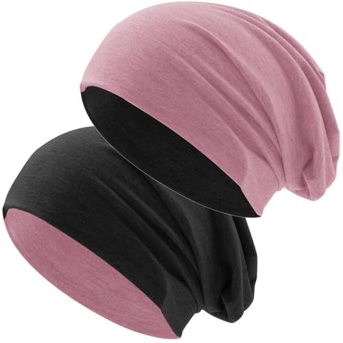 Hatstar Klassische Bicolor Beanie Mütze in Schwarz/Rosa, für Damen und Herren, weiches & atmungsaktives Material in Einheitsgröße, wendbare Übergangsmütze für Frühling, Sommer und Herbst