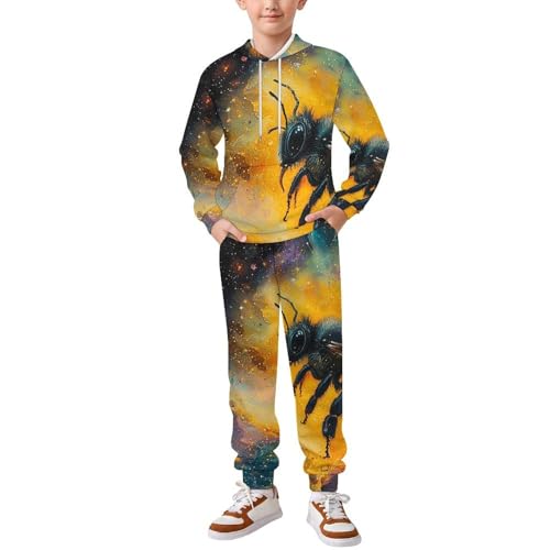 Boys Girls Clothes Outfits 2 Piece Long Sleeve Hoodie Pants Kid Sweatpants, Bee Galaxy Universe