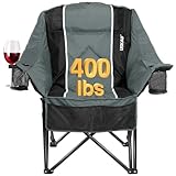 Oversized Camping Chair for Adults - Heavy Duty 400 lbs Padded Folding Chair with Wine Glass Holder, 2 Cup Holders & Side Pockets, Portable Carry Bag for RV, Tailgating, Lawn