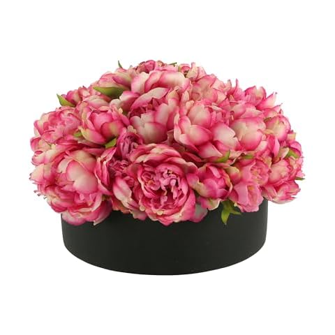 Creative Displays Peony Arrangement in a Round Fiberstone Planter, 10" H, Made in USA for Home or Office Cover