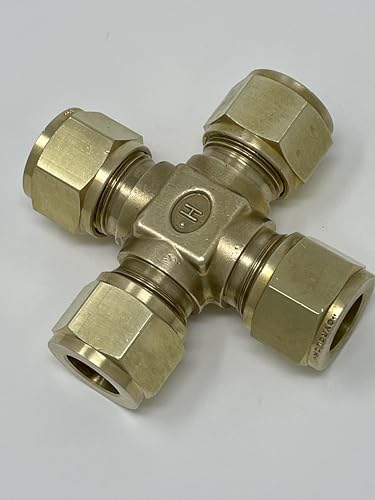 4CBR | Gyrolok Union Cross, 1/4" Tube : OD Compression, Brass