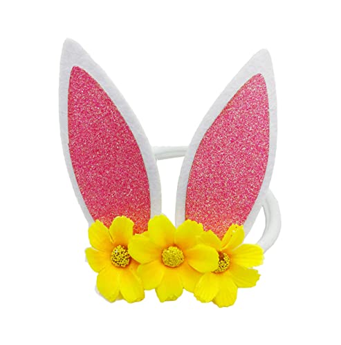 Bbtdin Easter Flower Headband Bunny Ear Baby Girl Easter Rabbit Ear Flower Hair Band Jhe43 (Pink Ear-Yellow Flower) #TOP29