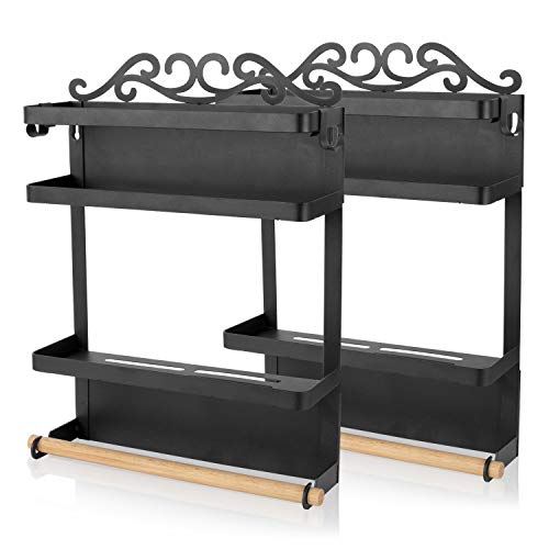 AmnoAmno 2PACK Magnetic Refrigerator Organizer Fridge Spice Rack Shelf, Kitchen Storage Racks with 2 Tier Large Magnetic Strips and Tower Holder, Strong Durable No Stagnant Water