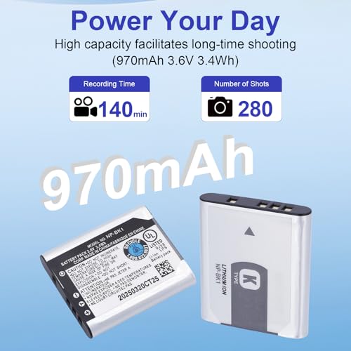 Image of NP-BK1 970mAh Replacement Battery Compatible for Sony Cybershot DSC-W370 DSC-S750 DSC-S780 DSC-S950 DSC-S980 DSC-W190 MHS-CM1 HD MHS-PM1 MHS-PM5 MHS-CM5 Cameras (100% Compatible with Original)