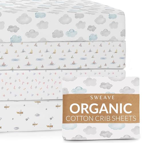 Image of Organic Cotton Crib Sheets (4-Pack) - 100% GOTS Certified, Breathable Crib Sheets, Double-Elastic for Secure Fit, Extra Protection for Your Baby, Cotton Crib Sheets Fitted (28"x52")
