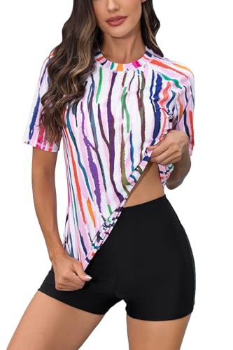 Halcurt Women's Built in Bra Rash Guard UPF 50 Two Piece Swimsuit Shirt and Board Shorts