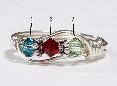 3 Stone Mother's Birthstone Ring: Personalized Sterling Silver Mom's Family Ring Three Swarovski Multistone Crystals. Mother's Day, Christmas, Birthday, Valentines Day, Anniversary, New Baby. #TOP3