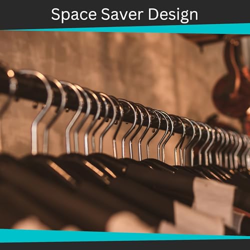 50 Velvet Hangers Non-Slip Clothes Coat Hangers Coat with Tie Bar and 360° Swivel Hook Space-Saving 0.6 cm Thick 45 cm Long, for Dresses Trousers(50 Pack Black) - Image 5