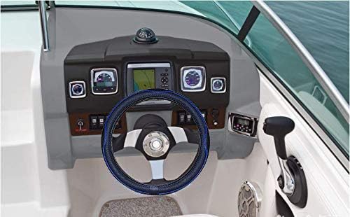 Boat Steering Wheel Cover Microfiber Leather 13-13.5 inch (Black Dark Blue)