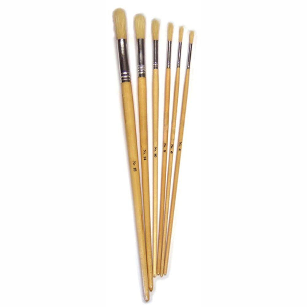 3 Ace Crafts 6 Hog Bristle Round Tip Long Handle Brushes (Sizes 4,6,8,10,14,18) Nylon Hair Brush for Acrylic Painting Brushes for Kids, Paintbrush for Oil Painting, Art and Craft Brush for Artists