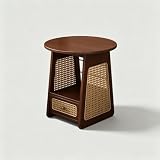 PEIVYRBCGA Tavolino Rotondo in Rattan e Bambù con Cassetto 50cm 2 Stili