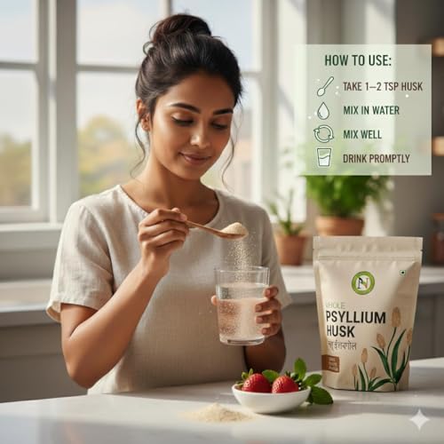 Image of NatureVit Psyllium Whole Husk, 200g [Sat-Isabgol] [Fiber Supplement, Perfect for Keto Bread and Gluten Free Baking]
