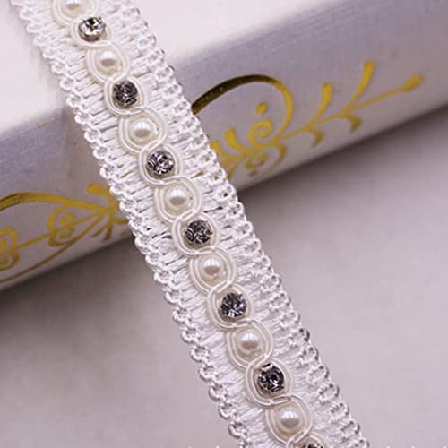 2 Yards Pearl Beads Rhinestone Lace Ribbon Beaded Lace Edge Trim Wedding Dress Clothing Sewing Craft Accessories #TOP2
