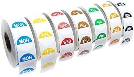 We Can Source It Ltd - 7 Rolls of 1000 Daily Dot Labels for 7 Days of The Week - 7000 Stickers - Food Hygiene Day Self Adhesive Labels for Commercial Kitchens, Restaurants