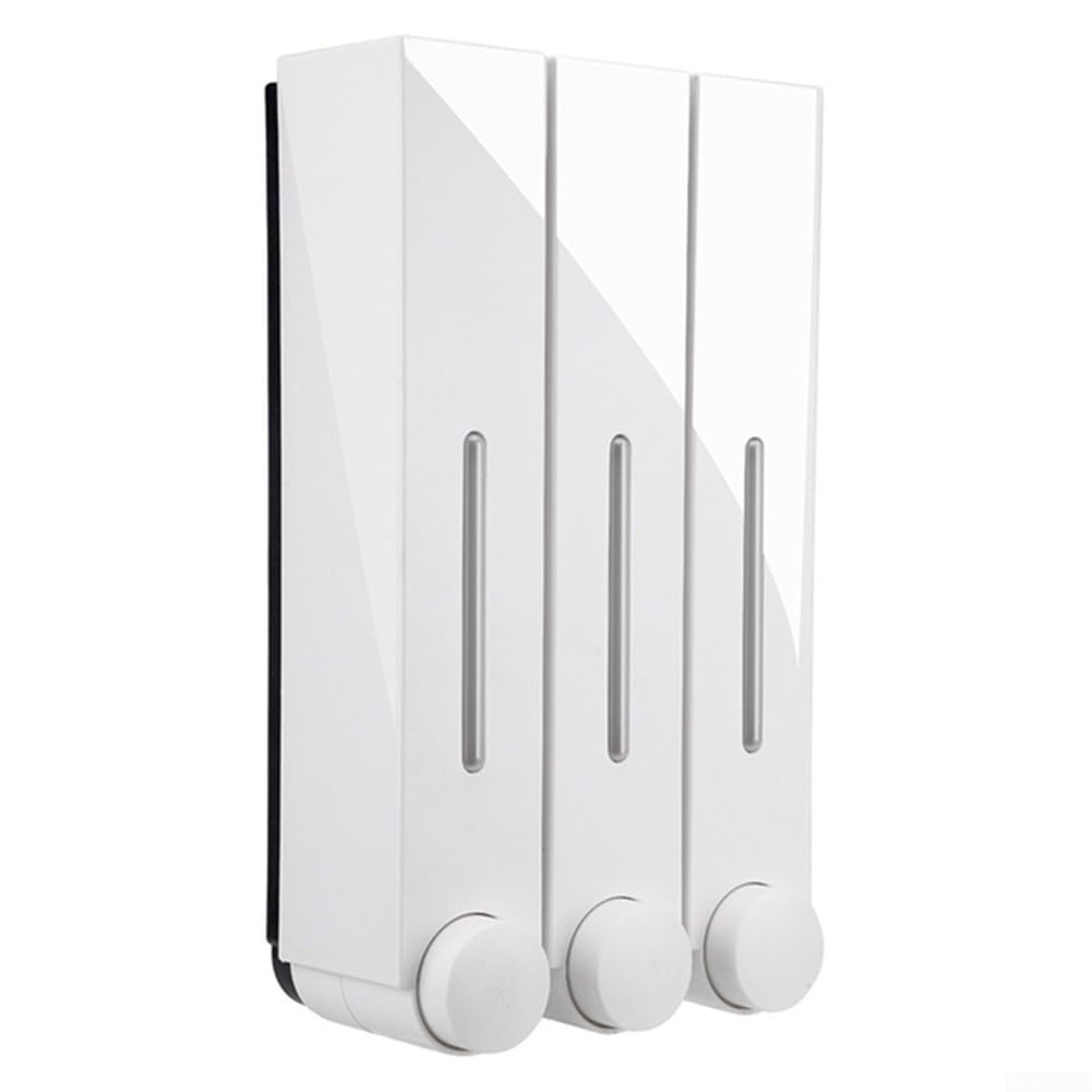 Dispensador de jabón montado en la pared de 3 tazas de 420 ml, dispensador manual de gel de ducha, solución higiénica de plástico ABS para baño, cocina, hotel (blanco triple)