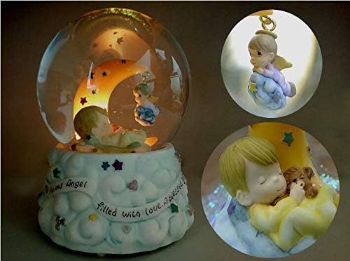 Singeek Sweet Dreams Guardian Angel Baby Musical Snow Globe with 32 Songs and Automatic Snowfall,100mm 6" Tall Souvenirs Collection(Upgraded Moon Child)