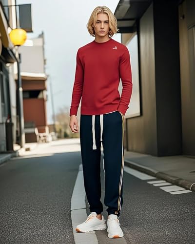 Men's Middle-Aged Dad's Long Sleeve Sweater Pullover Crewneck Sweater Slim Fitted Casual Jumper Tops3