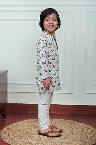 Image of POLKA TOTS Boys Cotton Ethnic Kurta Pajama Set with Attached Koti | Ethnic Motif Wear Kids Kurta Pyjama for Boys & Toddlers | Traditional Dress for Weddings & Festivals | Festive Jubba Set for Babies