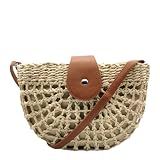  VALUXES Bolso bandolera de Rafia para Mujer, Bolso cruzado estilo vintage, Bolso de hombro de la paja, Bolso tejido Hecho a Mano para verano (Beige)