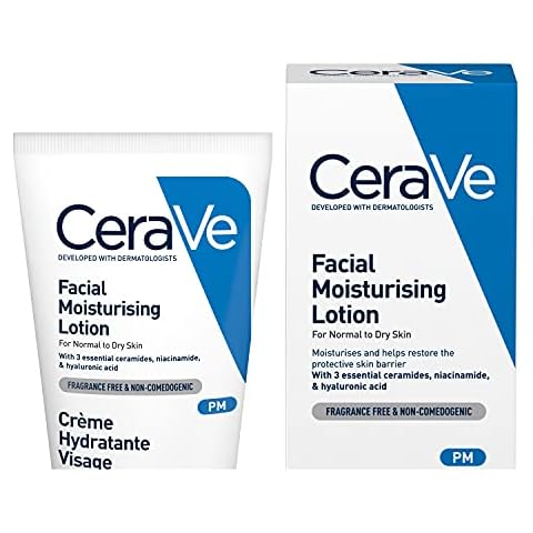 CeraVe PM Daily Facial Moisturiser Lotion for Normal to Dry Skin 52ml with Niacinamide and 3 Essential Ceramides Cover