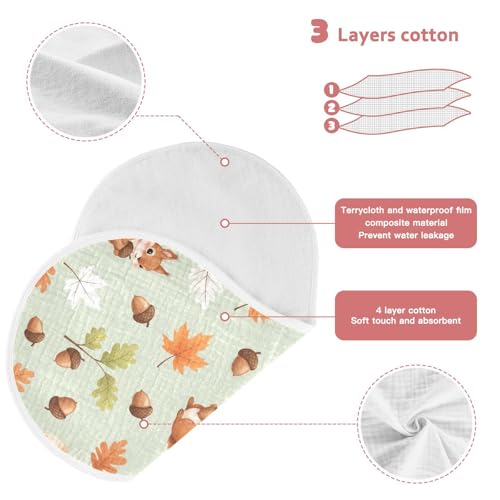 2 Pack Muslin Burp Cloths Squirrel Leaves Fall Cotton Baby Burp Cloths Extra Absorbent and Soft Thick Burping Cloth for Newborn Babies 22"x11"3