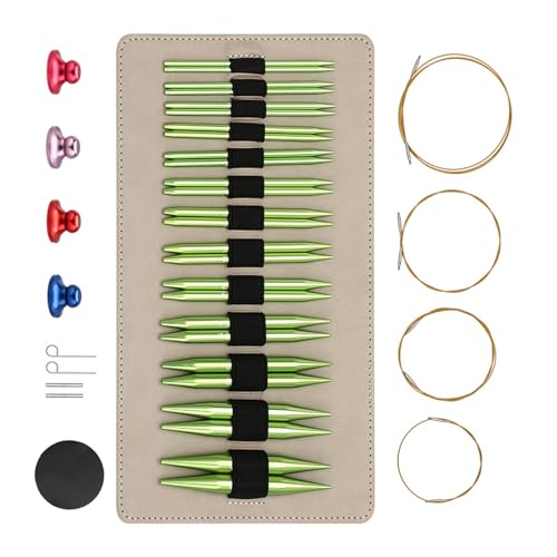 Juego de 13 pares de agujas circulares de aluminio intercambiables de 3 mm a 10 mm con funda de cuero para tejer principiantes