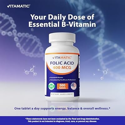 Vitamatic Folic Acid 400 mcg - 500 Vegetarian Tablets - Vitamin B9-2 Pack