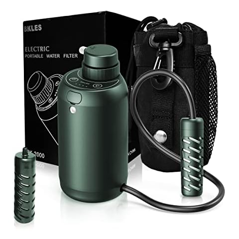 Green Color BK2000 Extra Pre-Filter Version Electric Portable Camping Water Filter Dual 0.01 Micron Water Filtration System for Outdoor Backpacking, Survival, Emergency Cover