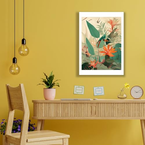 Impression d'art mate Jungle Bloom I grand format oiseaux tropicaux