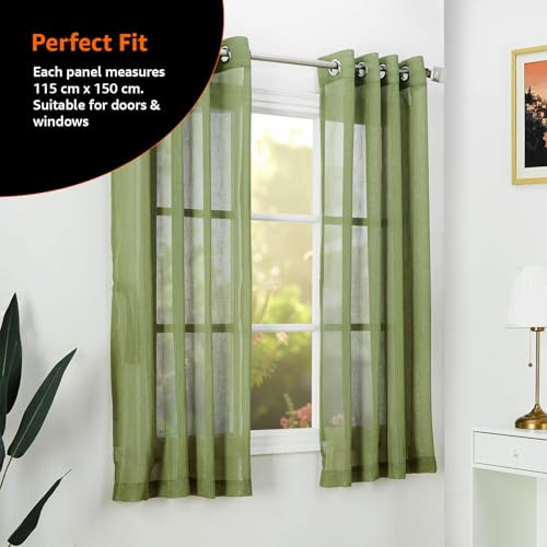 Image of Amazon Basics - Sheer Door Curtains | Light Filtering | 5 Feet | Set of 2 | Plain Design | for Living Room, Bedroom & Balcony | 115 cm x 150cm, Color - Green