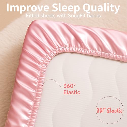 Image of Pink Crib Sheet - Satin for Baby Hair Care - Silky Soft Feeling - Fitted Mattress Cover 28 inchx52 inchx8 inch - Breathable & Gentle on Skin, Snug Fit for Standard Crib