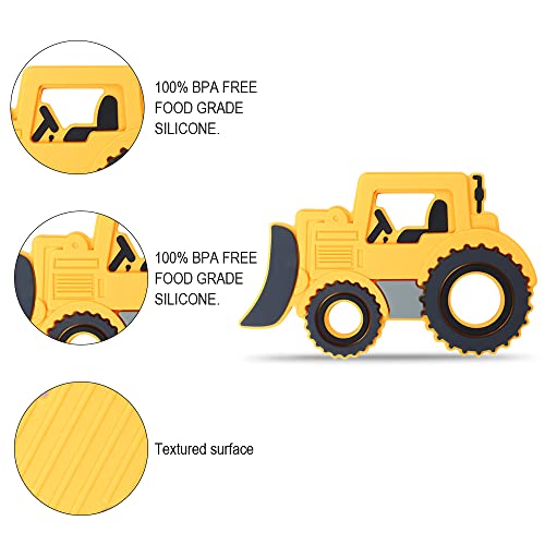 Image of Baby Silicone Teether,Sensory Chew Toys,BPA Free Soft and Effective Infant Teething Pain Relief Toys,Freezer Safe,Food Grade Silicone,Best Shower Gift for Boys and Girls (Yellow Bulldozer)
