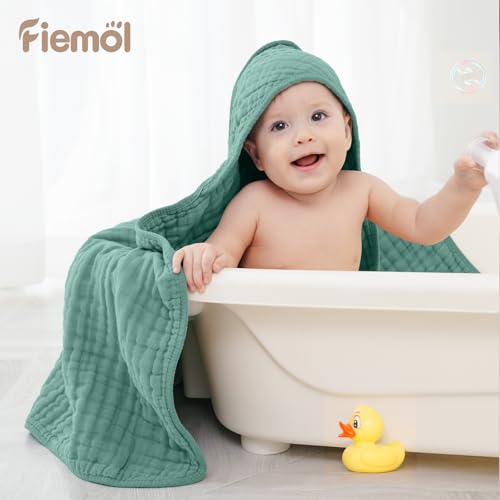 Image of Baby Bath Towels, 100% Muslin Cotton Hooded Baby Towels for Newborn, 2 Pack Baby Towels with Hood for Infant Toddler and Kids, Large 32x32Inch, Soft and Absorbent