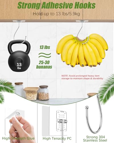 2er-Set Platzsparende Klar Transparente Faltbare Bananenhaken mit Selbstklebendem Haftpad (7kg Tragkraft), rückstandsfrei für Unterbauschrank - Bananen frisch halten-Multifunktionaler großer Haken