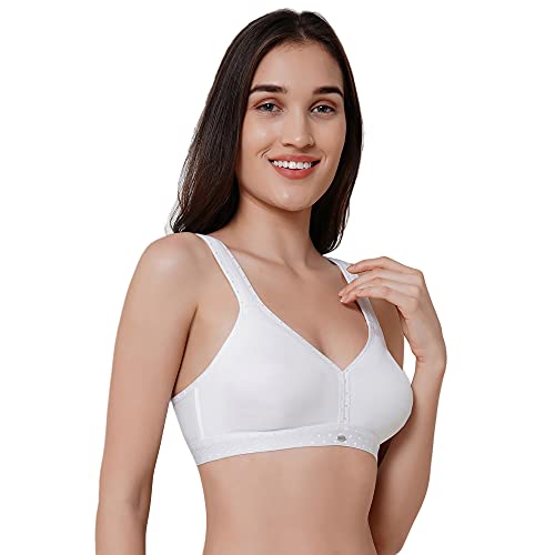 Image of SOIE Women Solid Non Padded Non Wired Full Coverage Stretch Cotton T shirt Bra, White, 32DD
