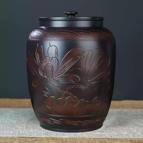 Recipiente grande de cerámica para arroz, cubo de cerámica con tapa, recipiente para alimentos, barril de arroz doméstico con tapa, recipiente de cerámica para arroz, recipiente para harina de cocina